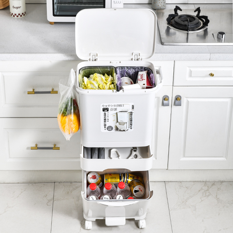 Креативное кухонное мусорное ведро для домашнего использования с классификацией отходов влажных и сухих три слоя