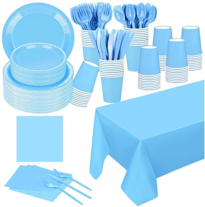 New Factory Direct Sales Pure Color Series Theme Party Tableware Set Paper Cups Paper Towels Tablecloths Disposable Paper Plates