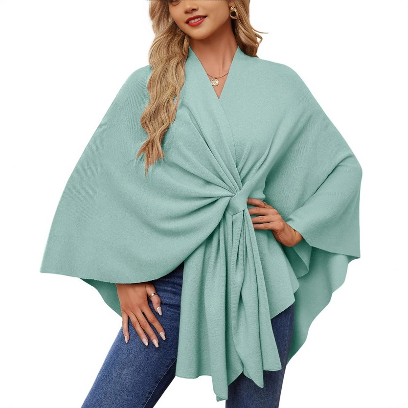 Spot 2024 Amazon Independent Station_Ladies Elegant One Piece Solid Color Soft Shawl Tops Cape Top