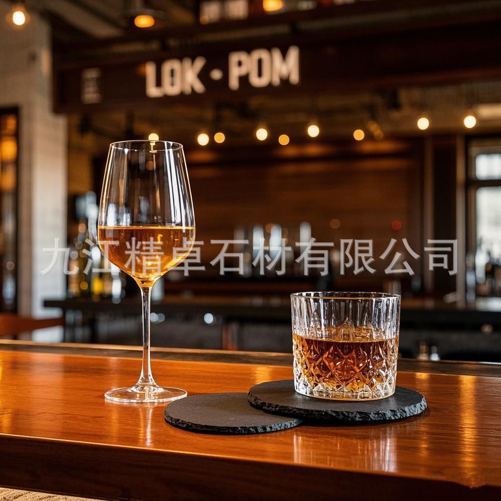 Wholesale Black Slate Slate Coaster Round Square Hexagon Heart Shaped Wine Cup Milk Coffee Coaster