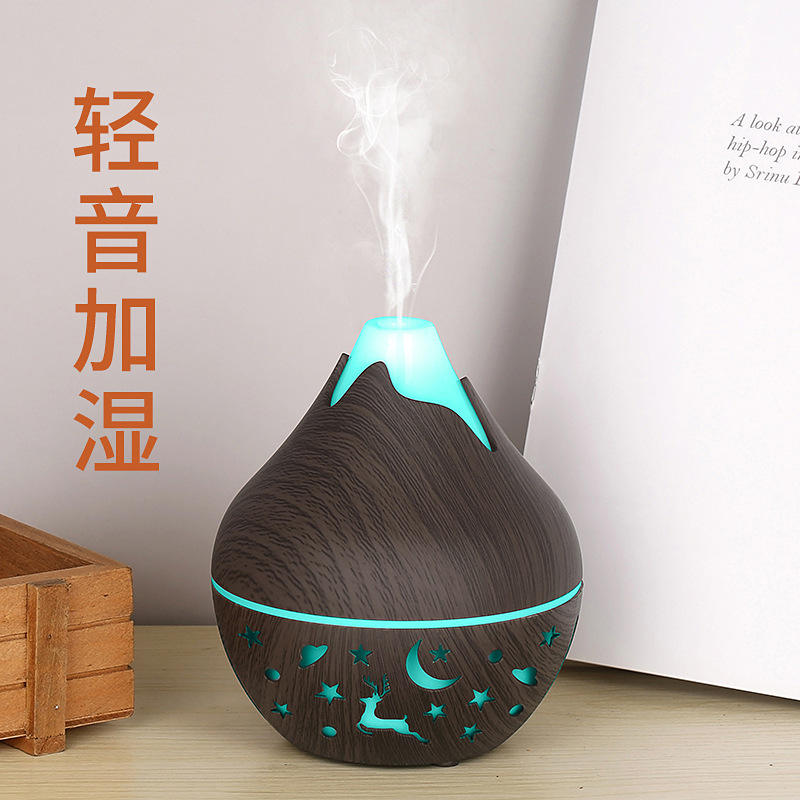 Mini Small Snow Mountain Wood Grain Humidifier Imitation Wood Grain Colorful Light USB Mute Air Hydrating Atomized Aromatherapy Spray