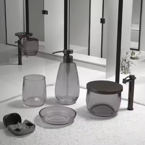 Modern Transparent Glass Bathroom Set, Hotel or Home Accessories Set with Favorable Prices, Durable, Wet and Dry, Simple