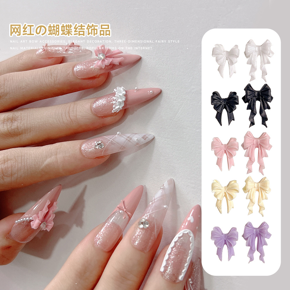 New Manicure Jewelry Bow Spring and Summer Resin Cute Three-dimensional Ribbon Bow Manicure Nail Decorations