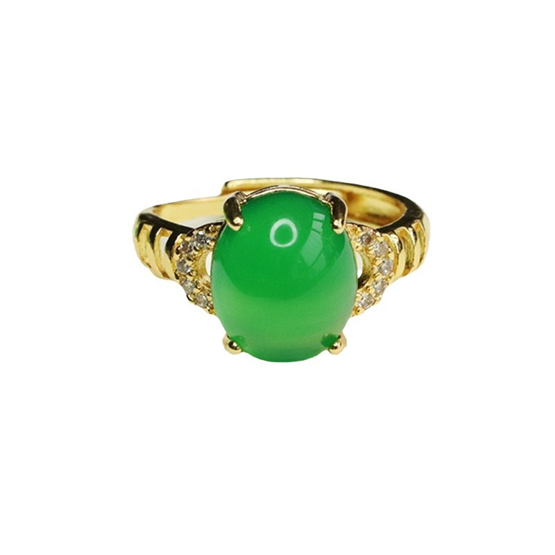 Aiyu Ice King Green Chalcedony Ring Agate Finger Ring Jewelry Factory Wholesale AY4012602