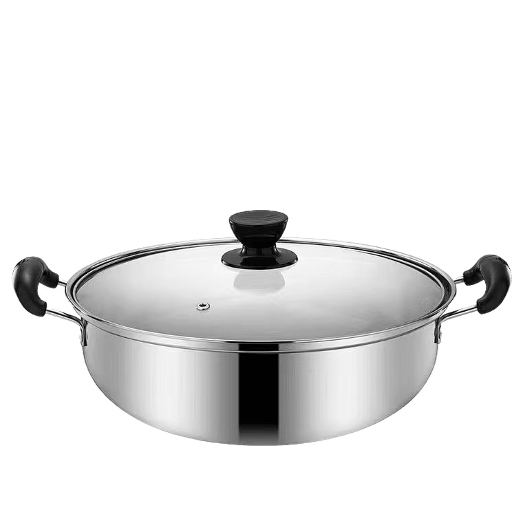 Factory Direct Sales Stainless Steel Hot Pot Thickeneded Clear Soup Hot Pot Anti-Scalding Double Ears with Lid Induction Cooker Hot Pot Special Pot