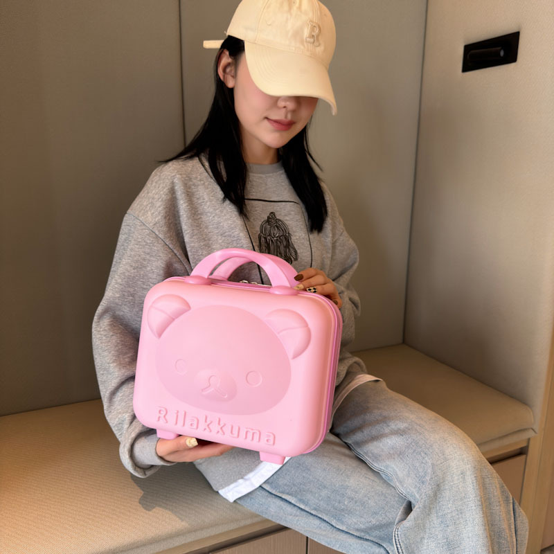 Bear cosmetic case suitcase cartoon luggage Women's portable boarding case hand gift box storage box 14-inch