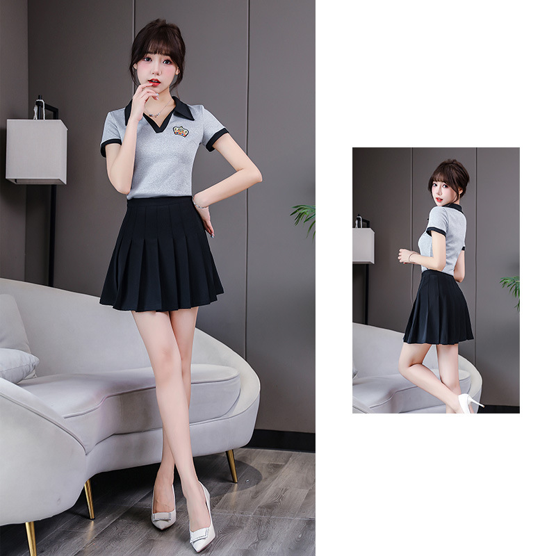 Bath Sauna massage technician clothing slimming pleated skirt foot massage work clothes -- 8220 pleated skirt suit