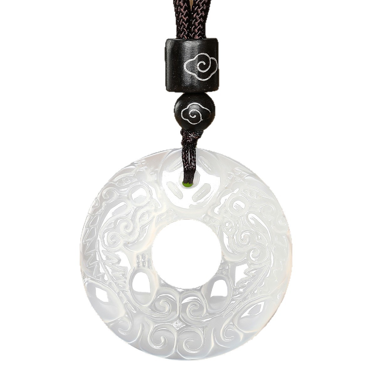 Natural White Chalcedony Obsidian Tianshan Green Cat's Eye Pixiu Pendant for Men and Women, Double Pixiu for Wealth and Safety