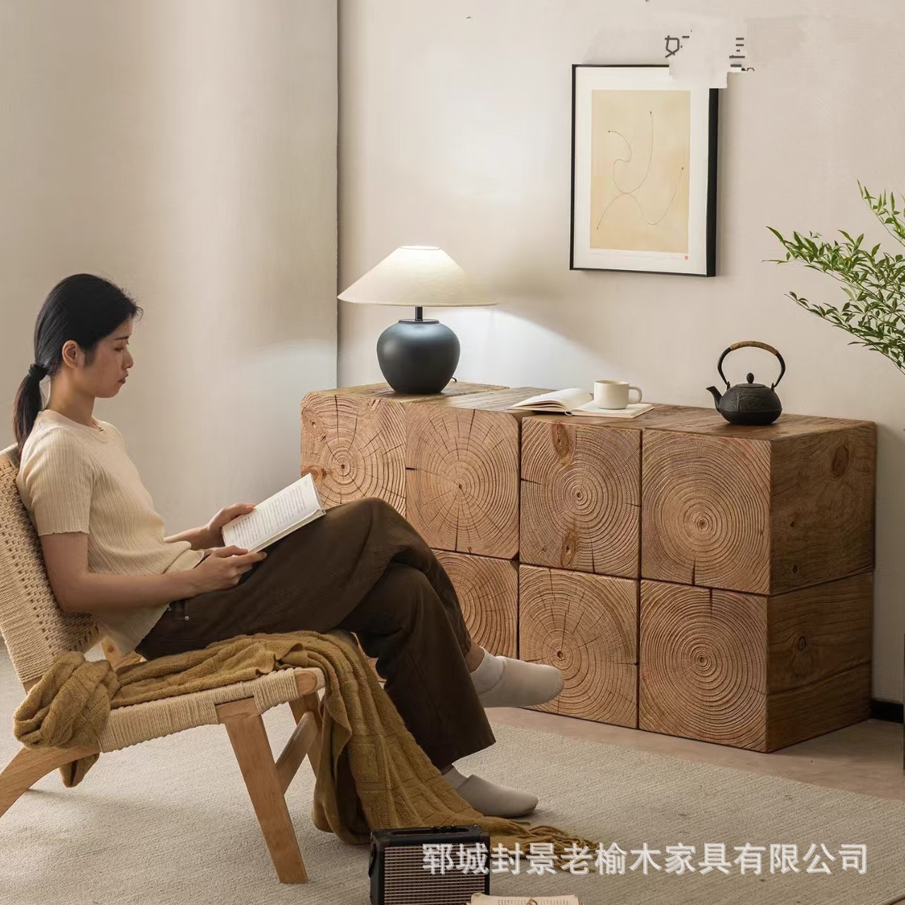 Old Elm Square Wooden Stump Hotel Bed and Breakfast Flower Stand Ornaments Base Coffee Table Wooden Stump Log Bedside Table Solid Wood Low Stool