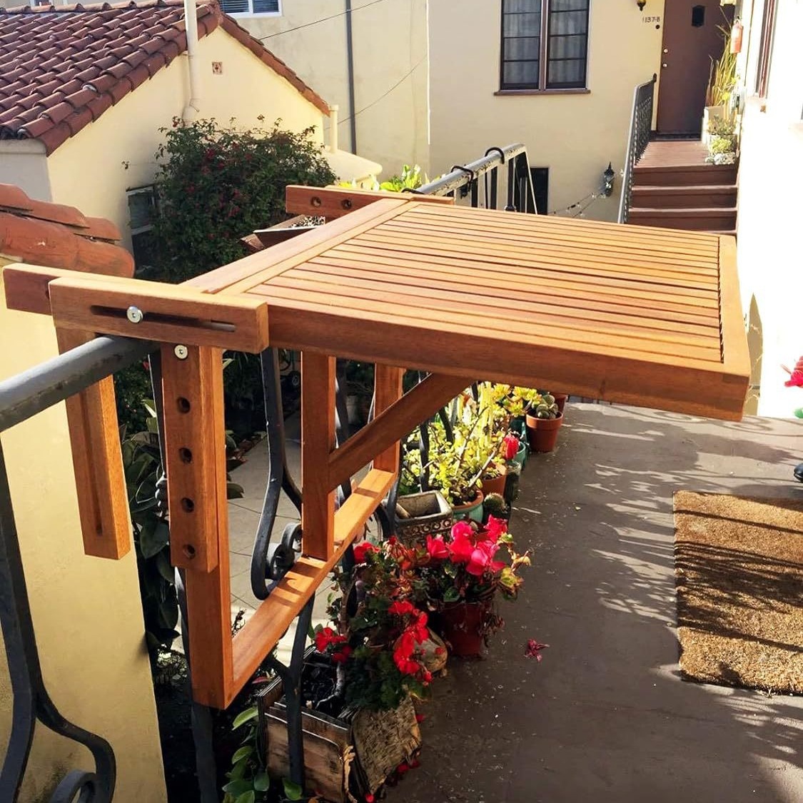 Складной балконный стол, массив дерева, уличный стол для висячего ограждения, акациевое дерево, современный стиль, регулируемый складной стол