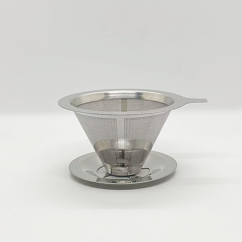 Factory Direct supply 304 stainless steel double-layer coffee filter screen hand coffee funnel filter-free paper drip filter