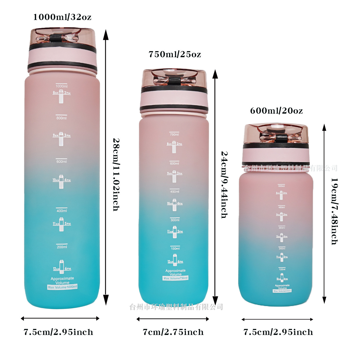 1L Gradient Color Water Cup Large Capacity Plastic Cup Leak-Proof Portable Direct Drinking Space Cup with Scale Fitness Sports Water Cup