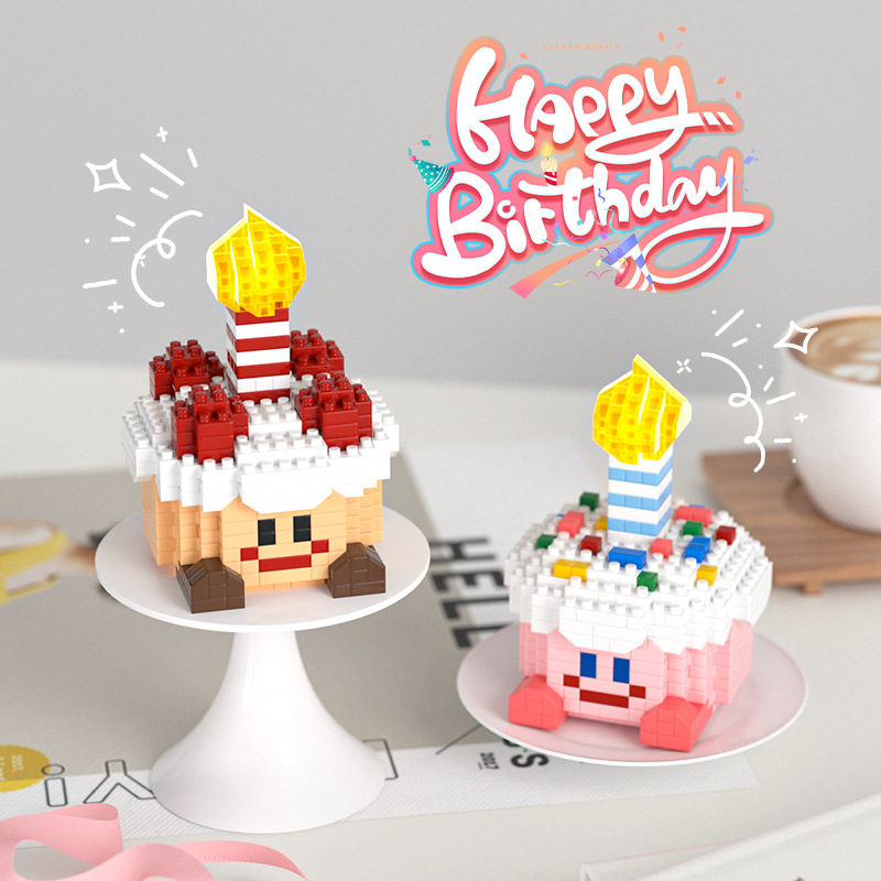 2024Mard Birthday Gift Glowing Cake Trendy Novelty Tiny Particle Building Blocks Boys and Girls Toy Assembly