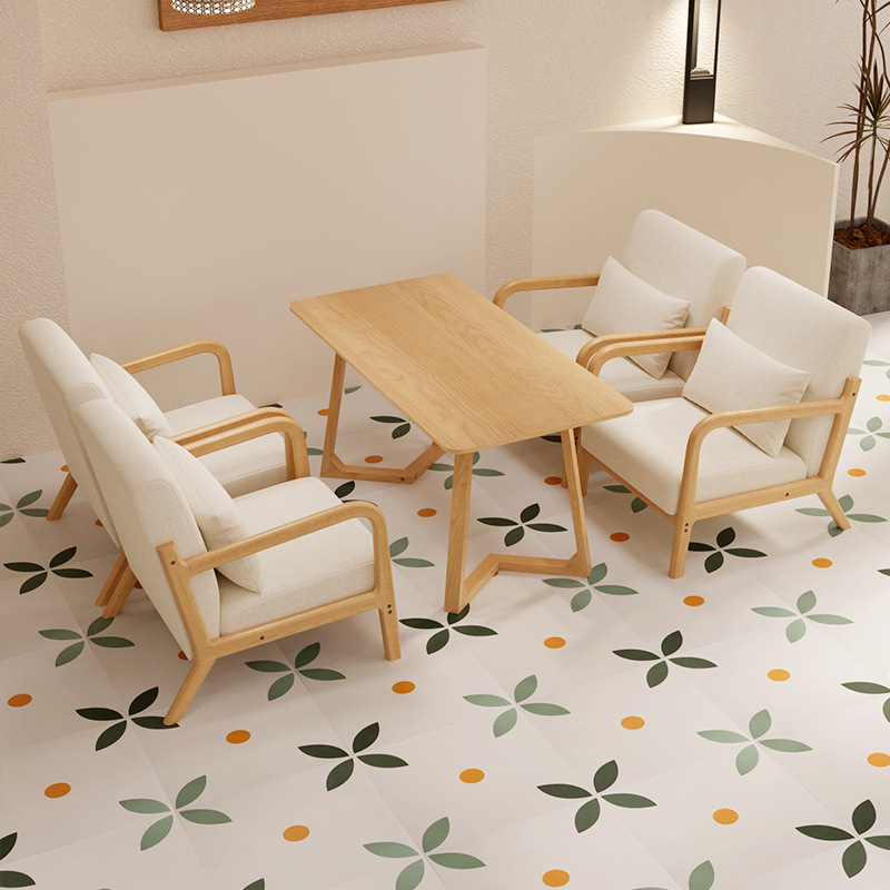 Sponge Solid Wood Restaurant Hot Pot Restaurant Cafe Table and Chair Combination Milk Tea Shop Deck Leisure Area Small Round Table Sofa