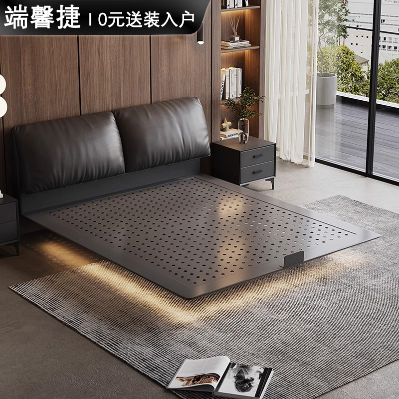 Подвесная кровать Elephant Ear, стальной каркас, итальянская минималистичная кожаная кровать 1.8м, для главной спальни, мягкая, из углеродной стали, черная