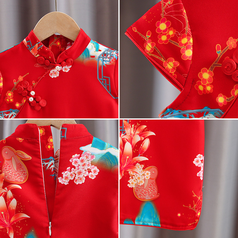 Children's Cheongsam Performance Clothing 2023 New Girls Chinese Style Tang Suit Student Retro Ethnic Style Sub-Dress