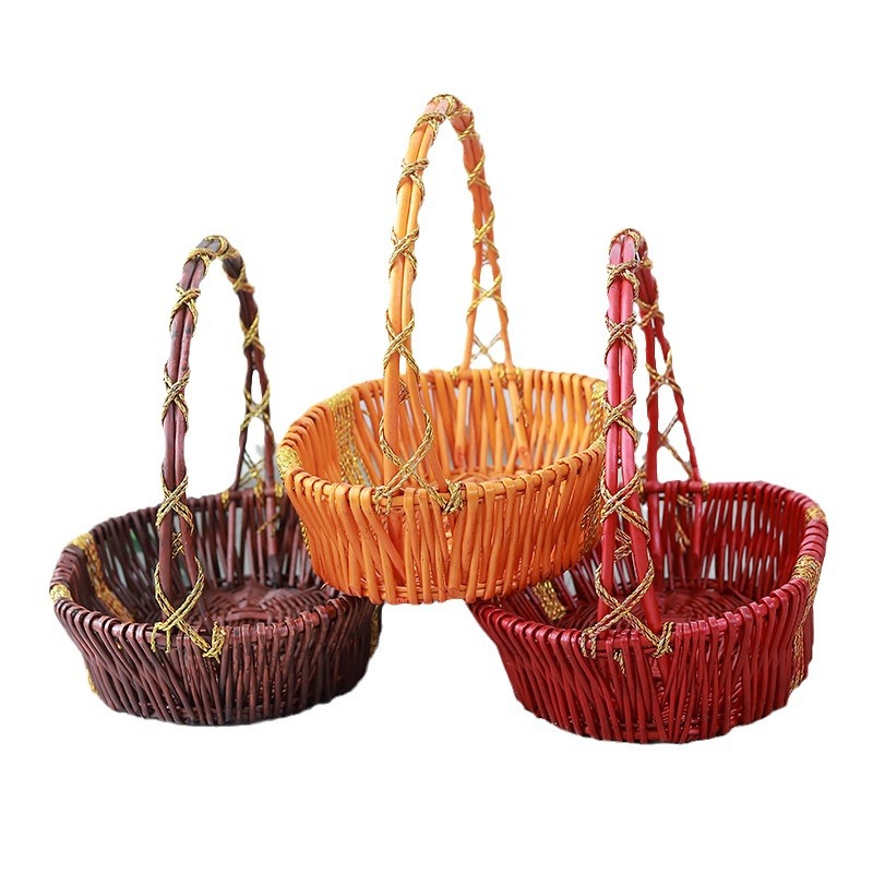 Fruit Blue Wicker Gift Basket, Large Blue Hand-Held Basket, Flower Basket, Egg Basket, Blue Picking Basket, Wicker Shopping Basket, Picnic Basket, Handmade