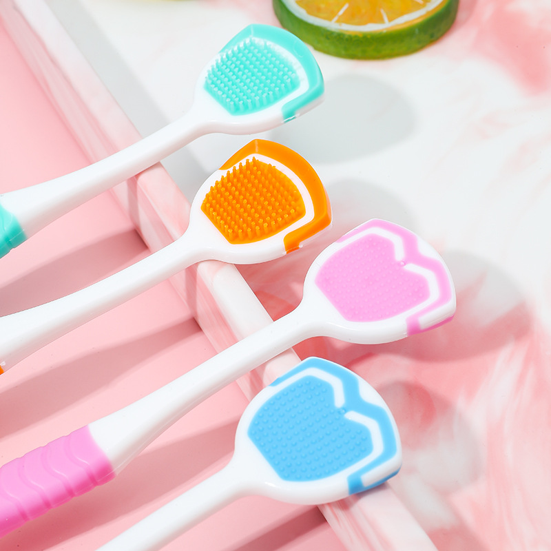 Bqb Tongue Scraper Multifunctional Tongue Coating Scraper Silicone Tongue Scraper Dual-Effect Tongue Coating Cleaning Brush Toothbrush Soft Bristles Wholesale
