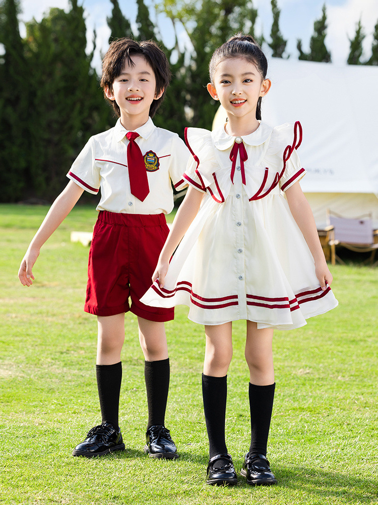 Children's Summer Short-sleeved White Shirt Skirt Class Clothes suit Primary School Students British Style School Uniform Kindergarten Garden Clothes Graduation Photo