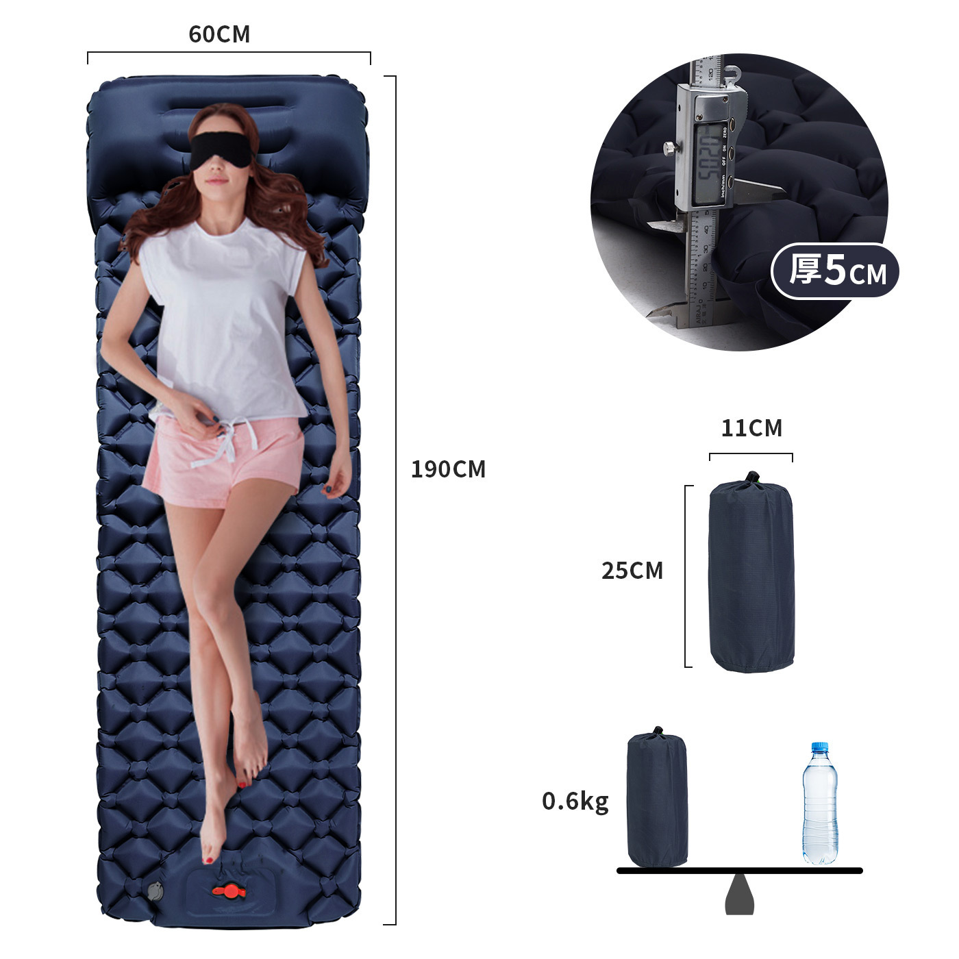 Cross-Border Outdoor Inflatable Camping Style Foot Automatic Inflatable Mattress Press Diamond Tpu Camping Style Sleeping Pad with Pillow