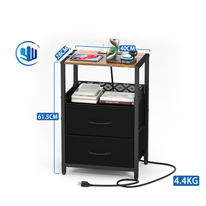 Nightstand with drawers Side table Coffee table Side table with charging station USB port and socket 3-layer storage rack