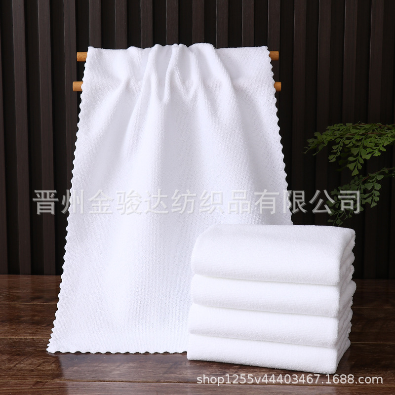 White Towel Wholesale in Stock, Imitation Cotton Edge-Cut Square Towel for Hotel, Guesthouse, Bathhouse, Beauty Salon, Absorbent and Thickened