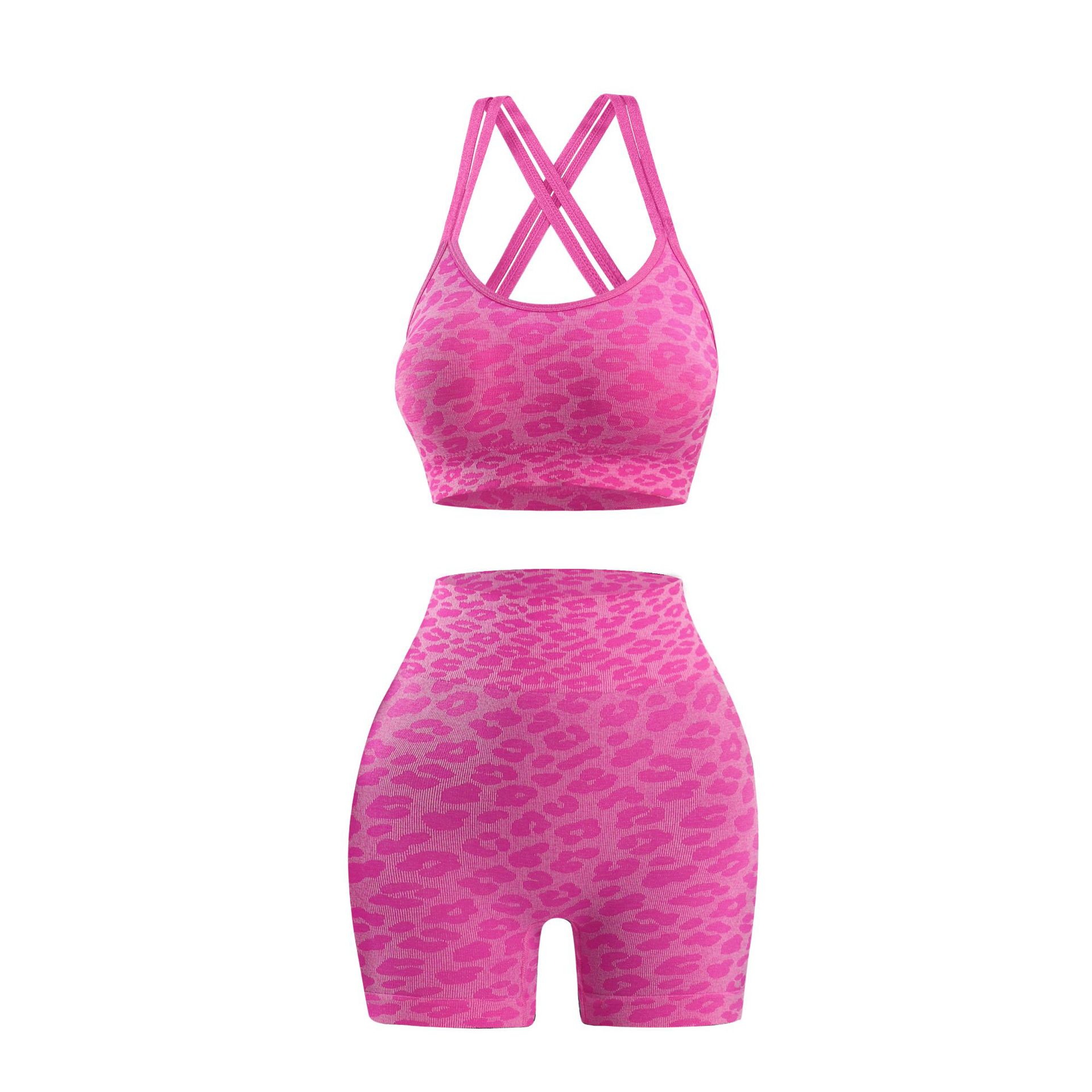 Amazon Leopard Print Tight Seamless Yoga Suit Women's Cross Gather Back High Waist Stretch Peach Hip Fitness Shorts