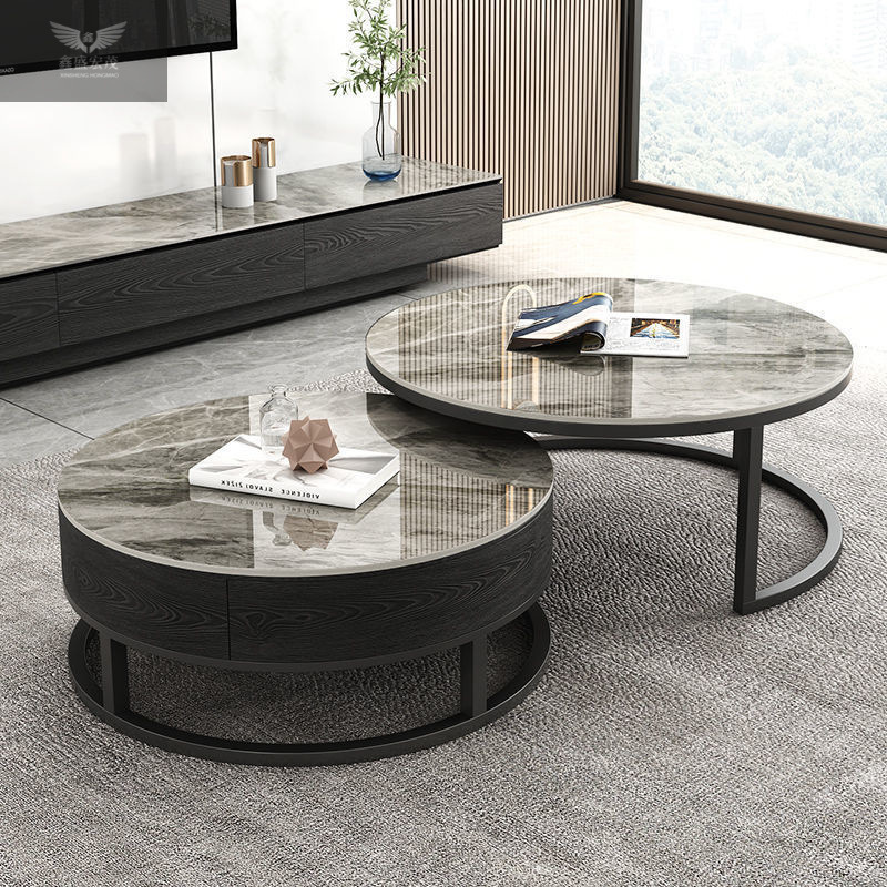 Light Luxury Modern Simple Nordic Light Rock Plate High-end Coffee Table TV Cabinet Combination Household Small Apartment Round Table
