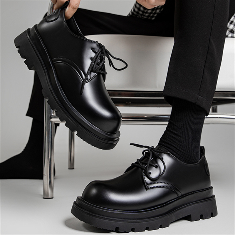 2024 Derby Shoes Men's Low-top Martin Boots British Style Round Toe Shoes Black Workwear Shoes Platform Casual Leather Shoes