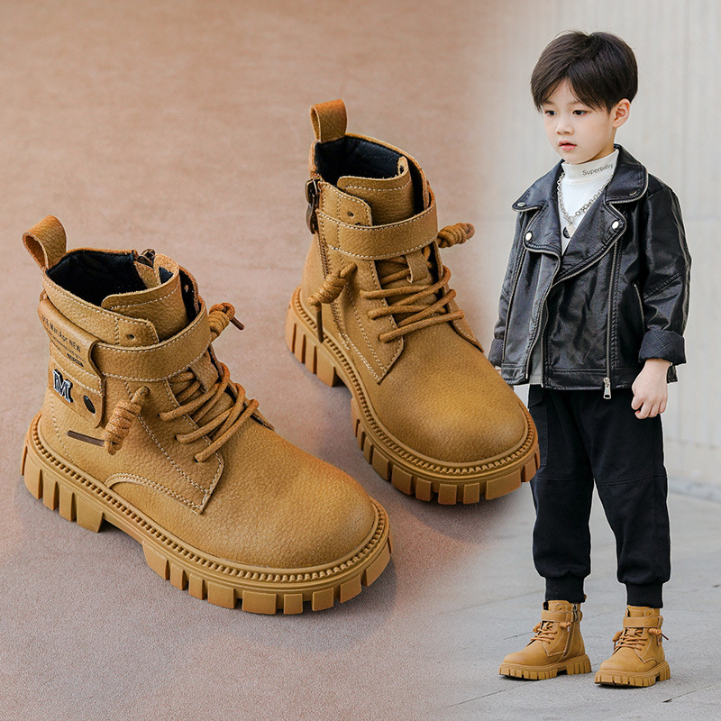 Boys' Boots 2025 Autumn and Winter New Fashion Casual Kidsren's Short Boots Medium and Large Kidsren's Korean Style Little Boy's Leather Cotton Boots