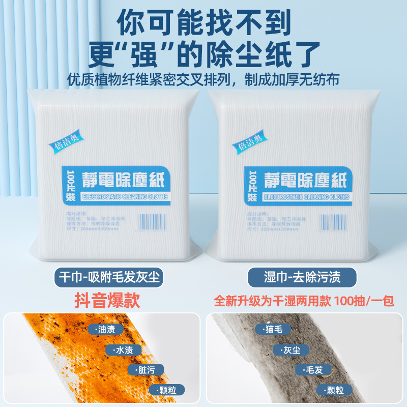 Spot 100 Pieces of Electrostatic Dust Removal Paper Disposable Vacuum Paper Towels Lazy Mop Plastic Mop Hand-Free Dry and Wet