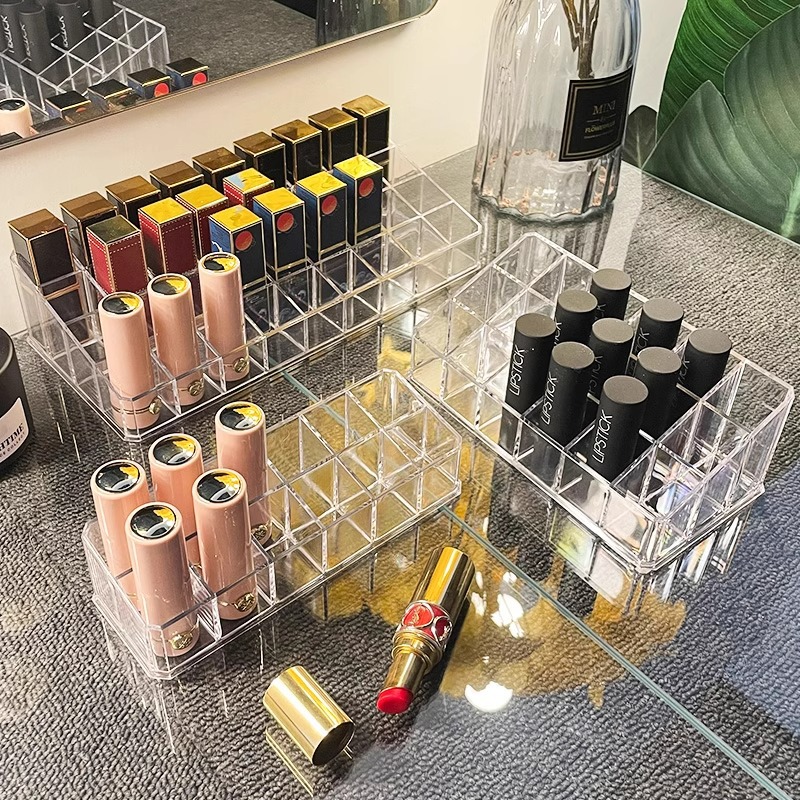 Коробка для хранения помады Пылезащитная настольная косметическая коробка для лака для ногтей Прозрачная коробка для помады Акриловая полка для хранения