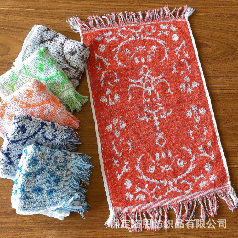 29x 55 manufacturers supply yarn-dyed jacquard polyester towel beard edge children's towel cloth foreign trade export tassel Africa South America