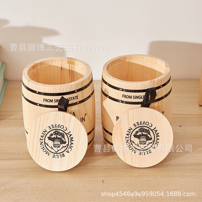 Cross-border wooden coffee bucket household multi-purpose solid wood coffee beans storage wooden bucket scattered tea bucket kitchen seasoning wooden bucket