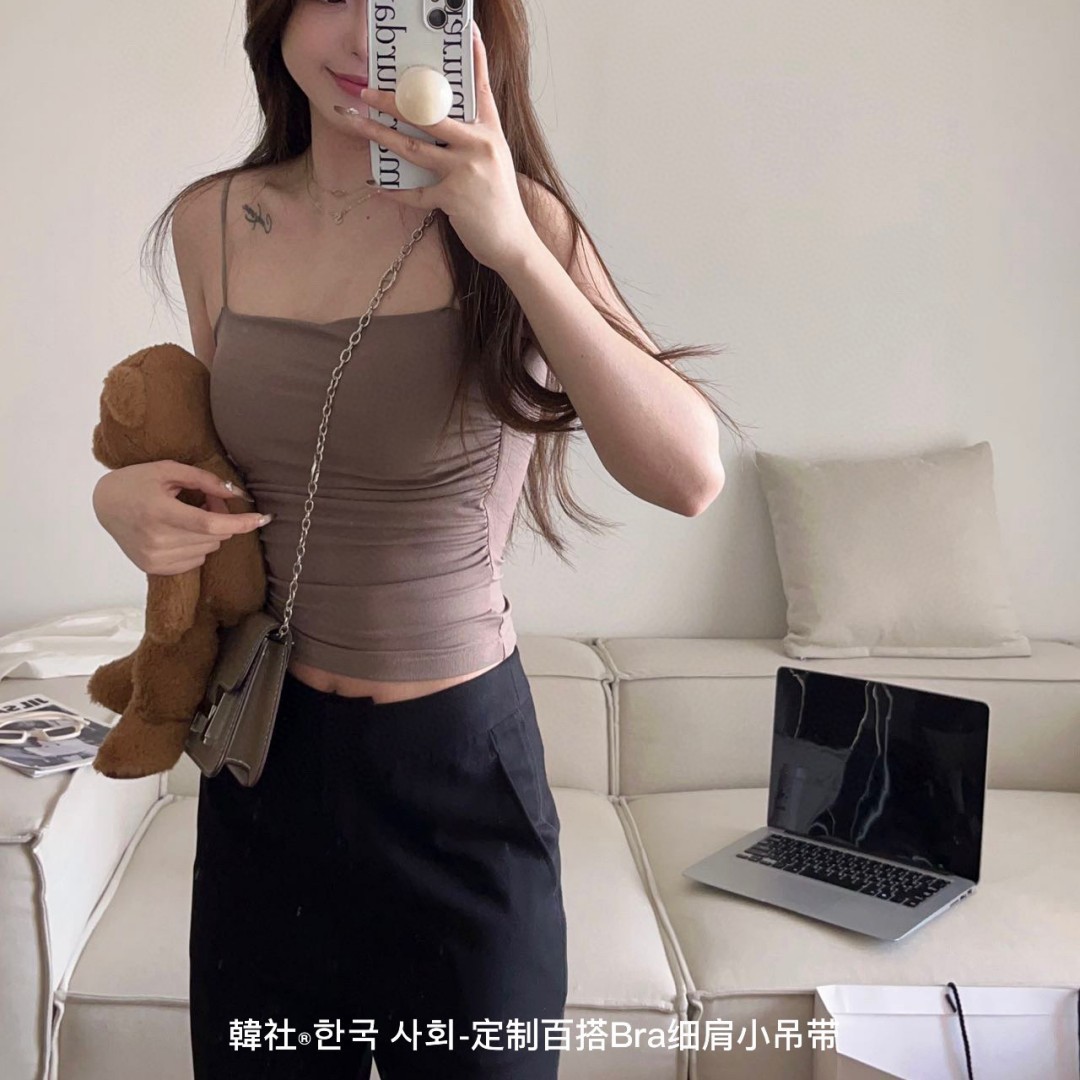 Korean Society All-match bra Thin Shoulder Small Sling New Style Chest Pad One-piece Strapless Slim-fit Pleated Bottoming Vest for Women