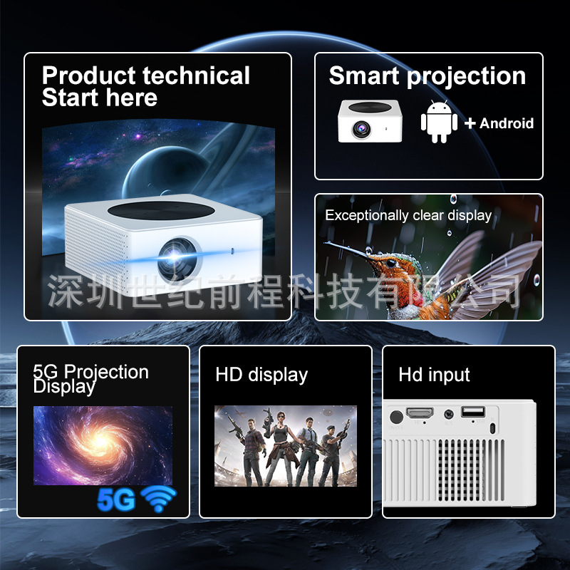 Cross-Border New Projector Home Portable Android Projector Bedroom Wall Projection Mobile Phone Wireless Outdoor Projector