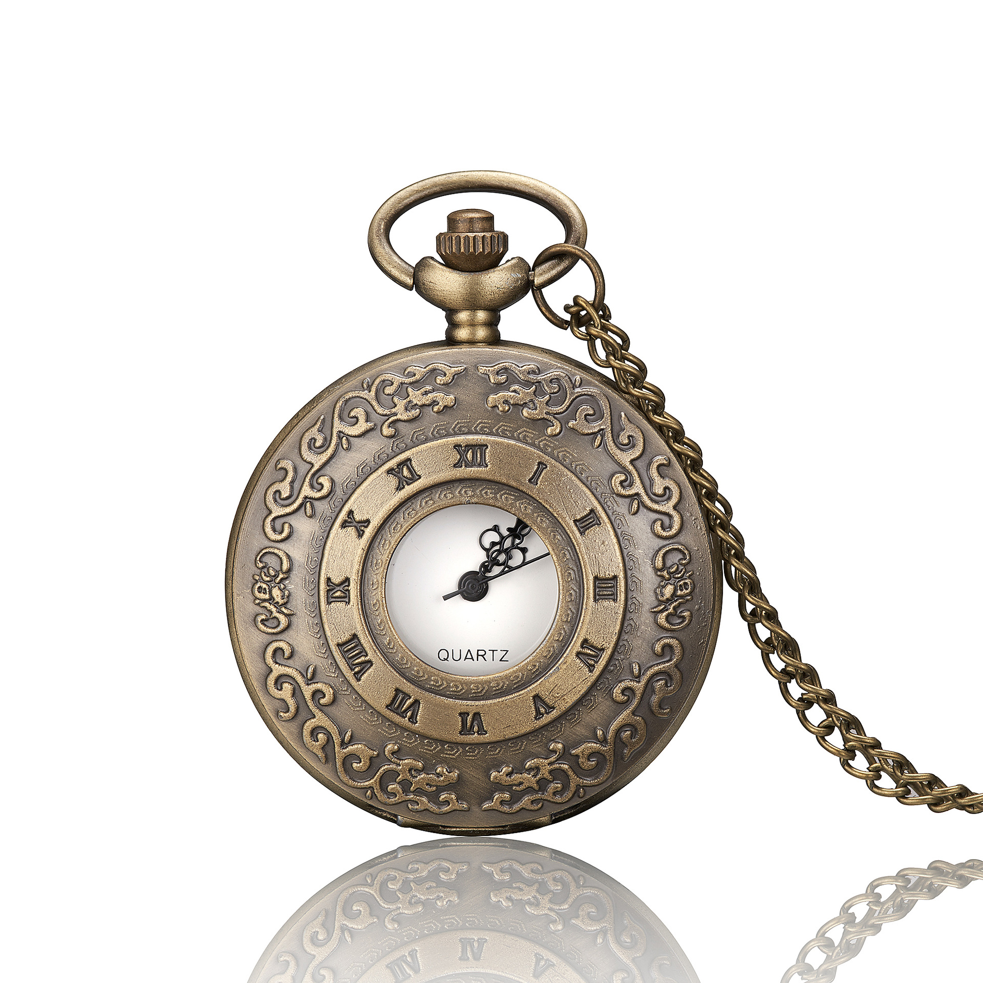 Classic Cut Out Flower Pocket Watch Creative Flip Retro Digital Necklace Watch Student Decorative Sweater Chain Hanging Watch Gift