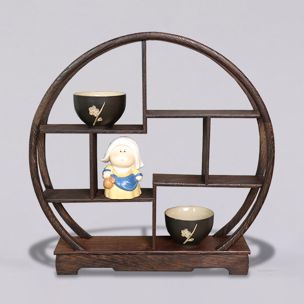 Desktop Antique Rack Chicken Wings Wood Duobao Pavilion Display Rack Solid Wood Chinese Purple Sand Pot Tea Storage Rack Tea Set Rack Tea Rack