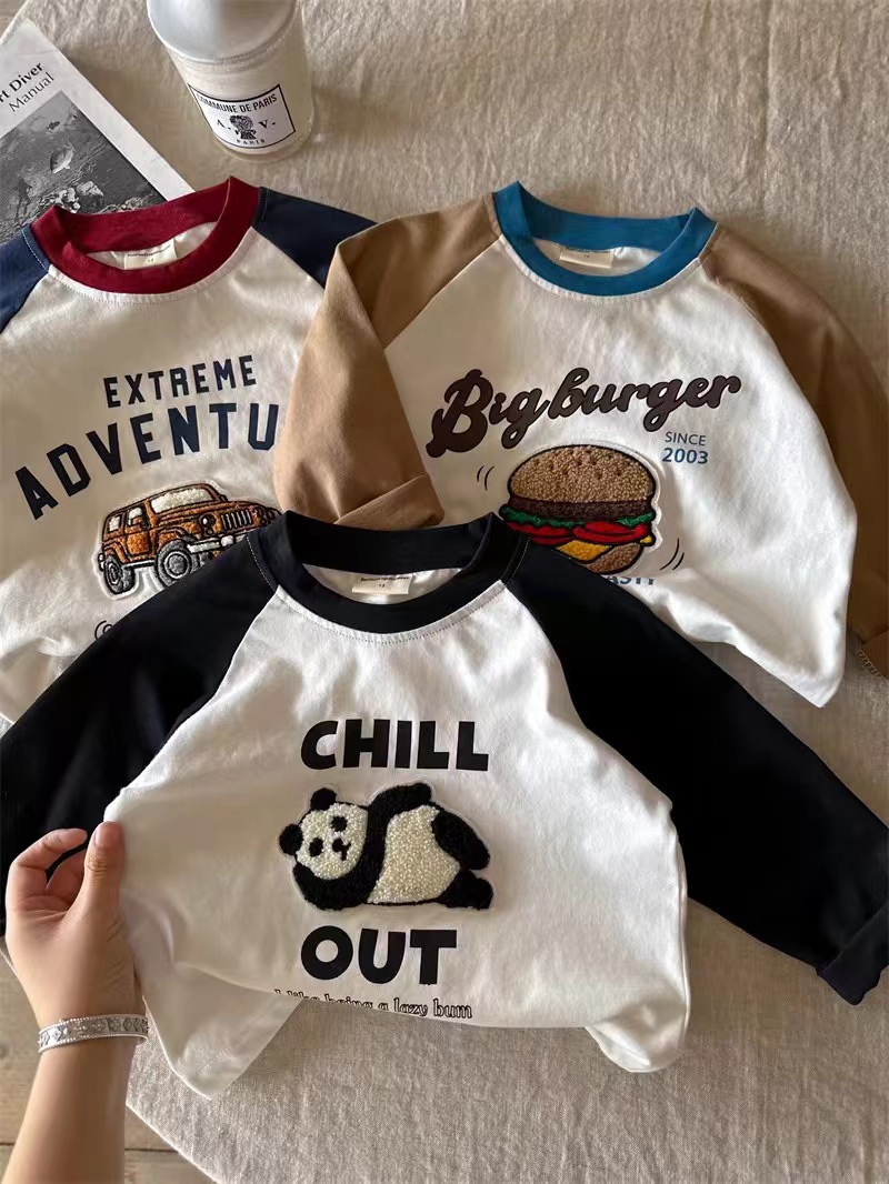 Новая весенне-осенняя футболка для детей 2025 года, длинный рукав, хлопковые базовые футболки для мальчиков, многоцветные