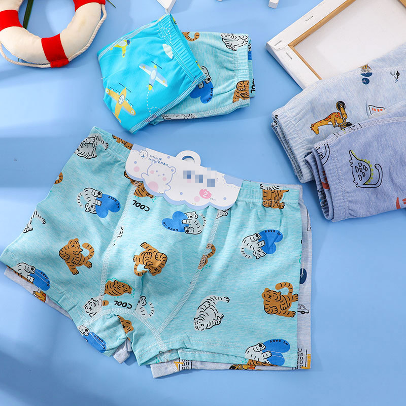 Cardboard-Packaged Children's Combed Cotton Pure Cotton Underwear for Boys and Girls, Baby Kids' Shorts, Printed Boxer Briefs, Soft Boys' Underwear