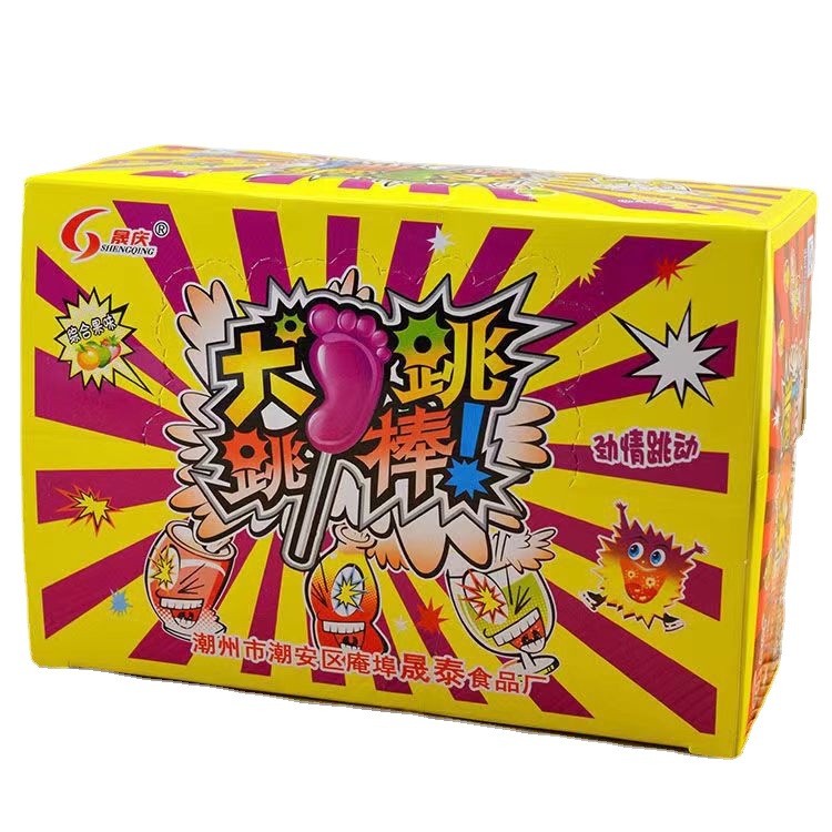Internet celebrity big foot jumping stick candy whole box mixed fruit flavor 8090 childhood memories classic nostalgic candy wholesale