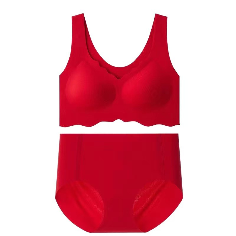 New Benmingnian Red Festive Wedding Underwear suit One-piece Traceless Comfortable No Steel Ring Beautiful Back Underwear for Women