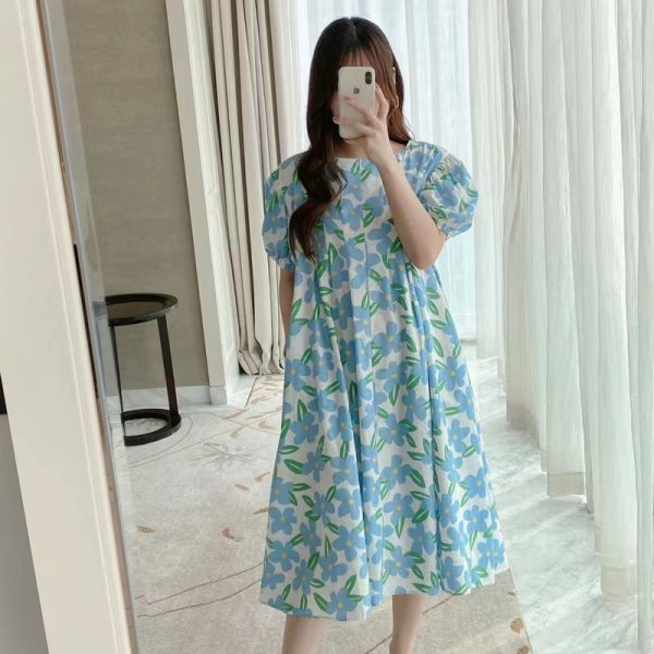 Fresh maternity dress summer Korean style loose fashionable mom French printed doll for pregnant women dress summer outing