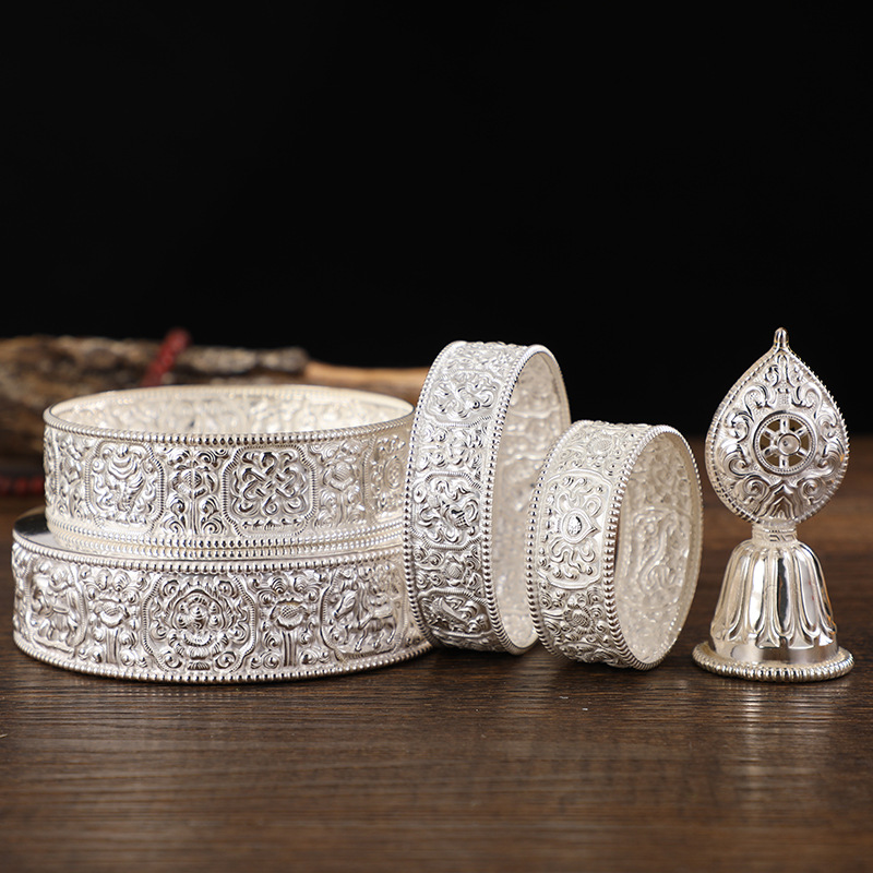 Manza Plate Sterling Silver silver Fergamon Supplies Eight Auspicious for Repair Ornaments Manda Plate with Chassis Exquisite Workmanship