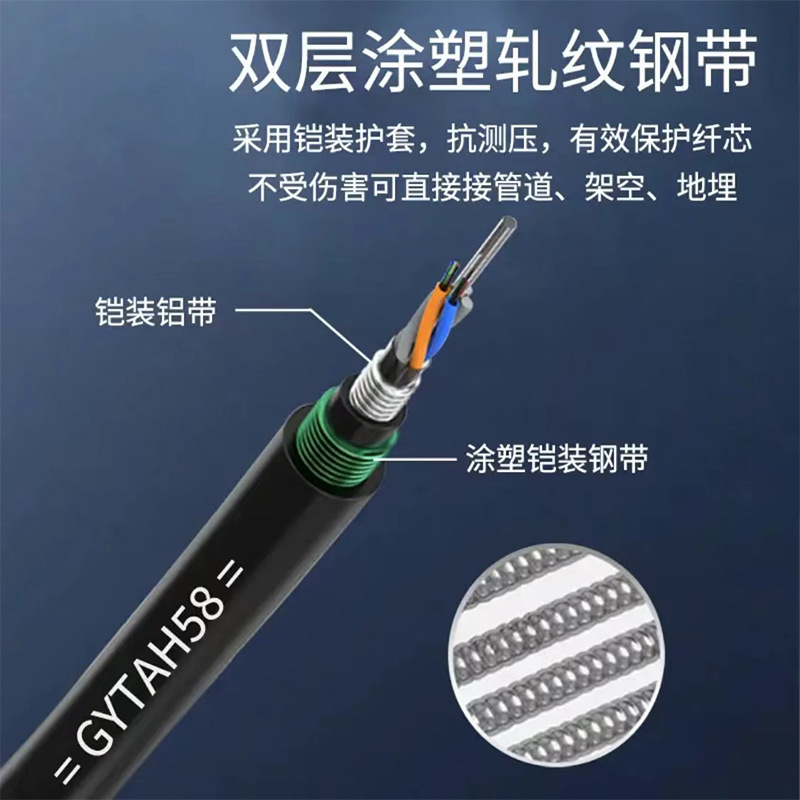 Gytah58 Armored Flame Retardant Cable 4 Core 12 Core 24 Core 48 Core -144 Core Railway Buried Outdoor Optical Cable Manufacturer