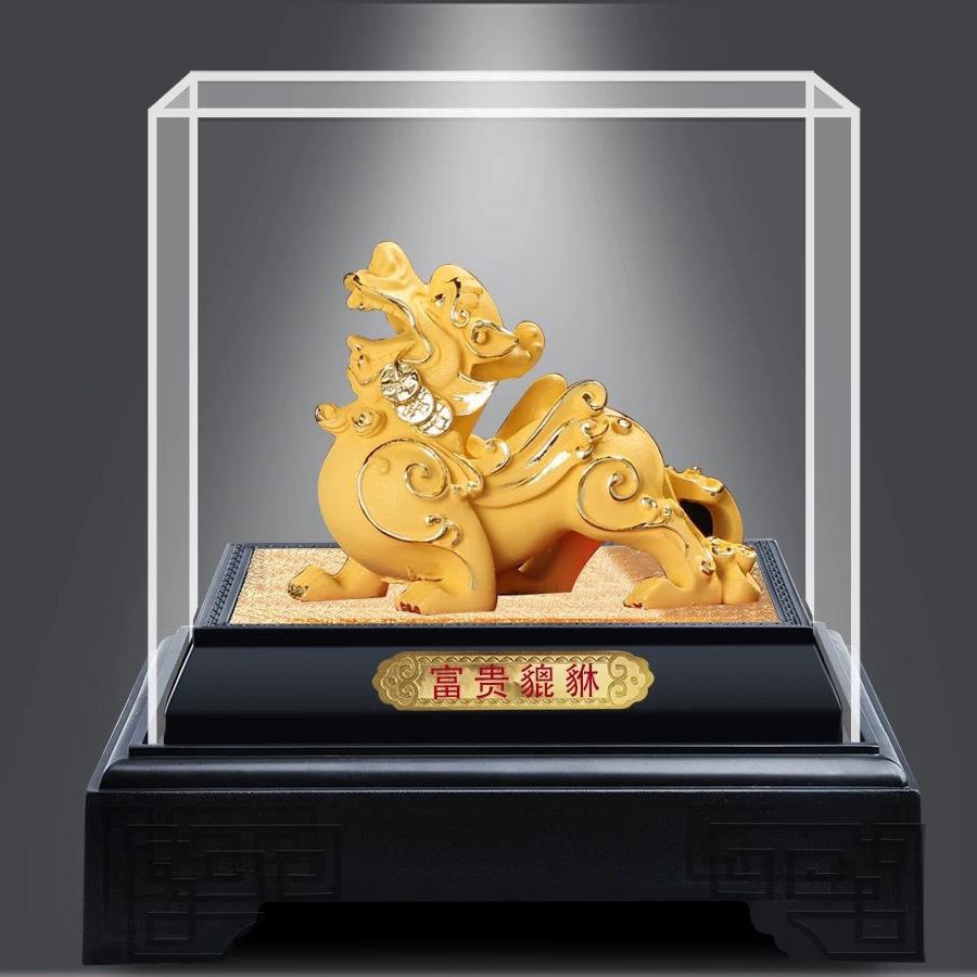 Pixiu Figurine for Attracting Wealth and Prosperity, Plush Sand Gold, Rich Pixiu, Promotional Gift for Insurance Companies and 4S Stores, Resin Gold-Plated