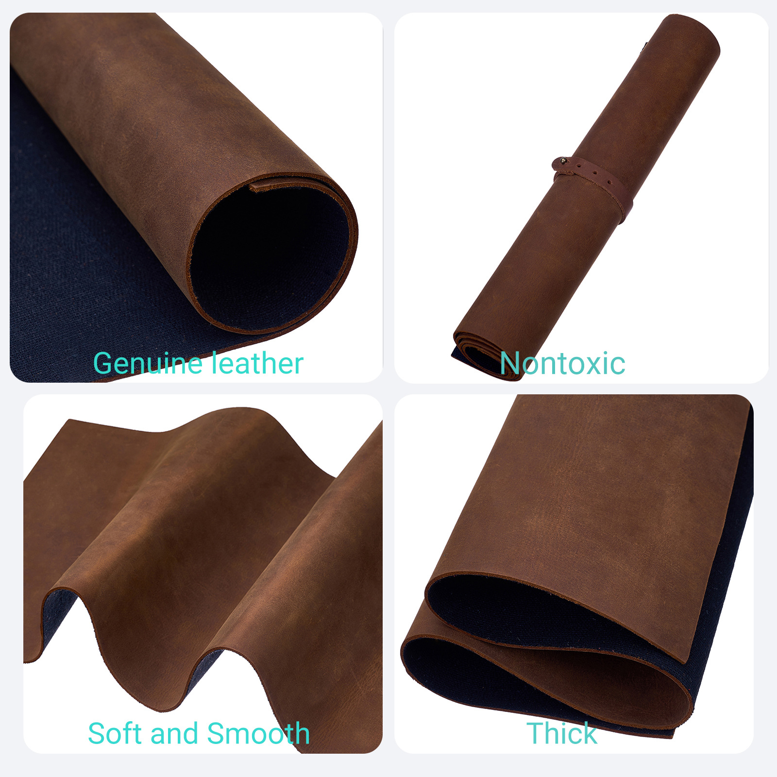 Bourbon Brown Crazy Horse Leather 1.8-2.1mm Wholesale Double Layer Cowhide Various Sizes Leather Sheets Handmade Leather Vintage