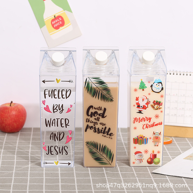 Cross-Border Square Milk Cup 500ml Transparent Rotatable Sealed Fresh-Keeping Beverage Storage Milk Bottle 1000ml