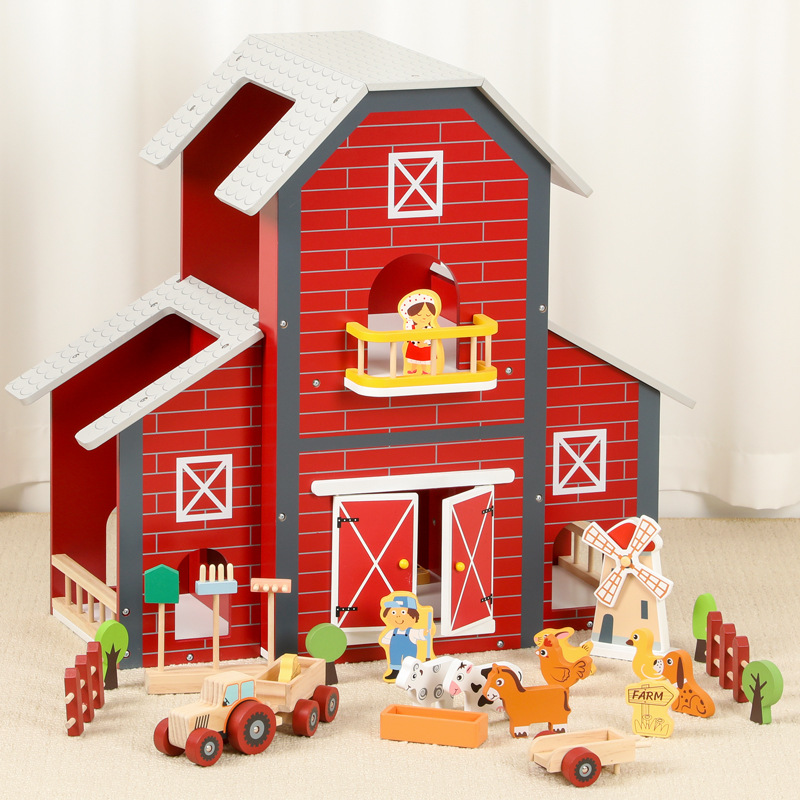 Children play house Farm Game House simulation doll house villa house ranch animal cognitive scene puzzle play