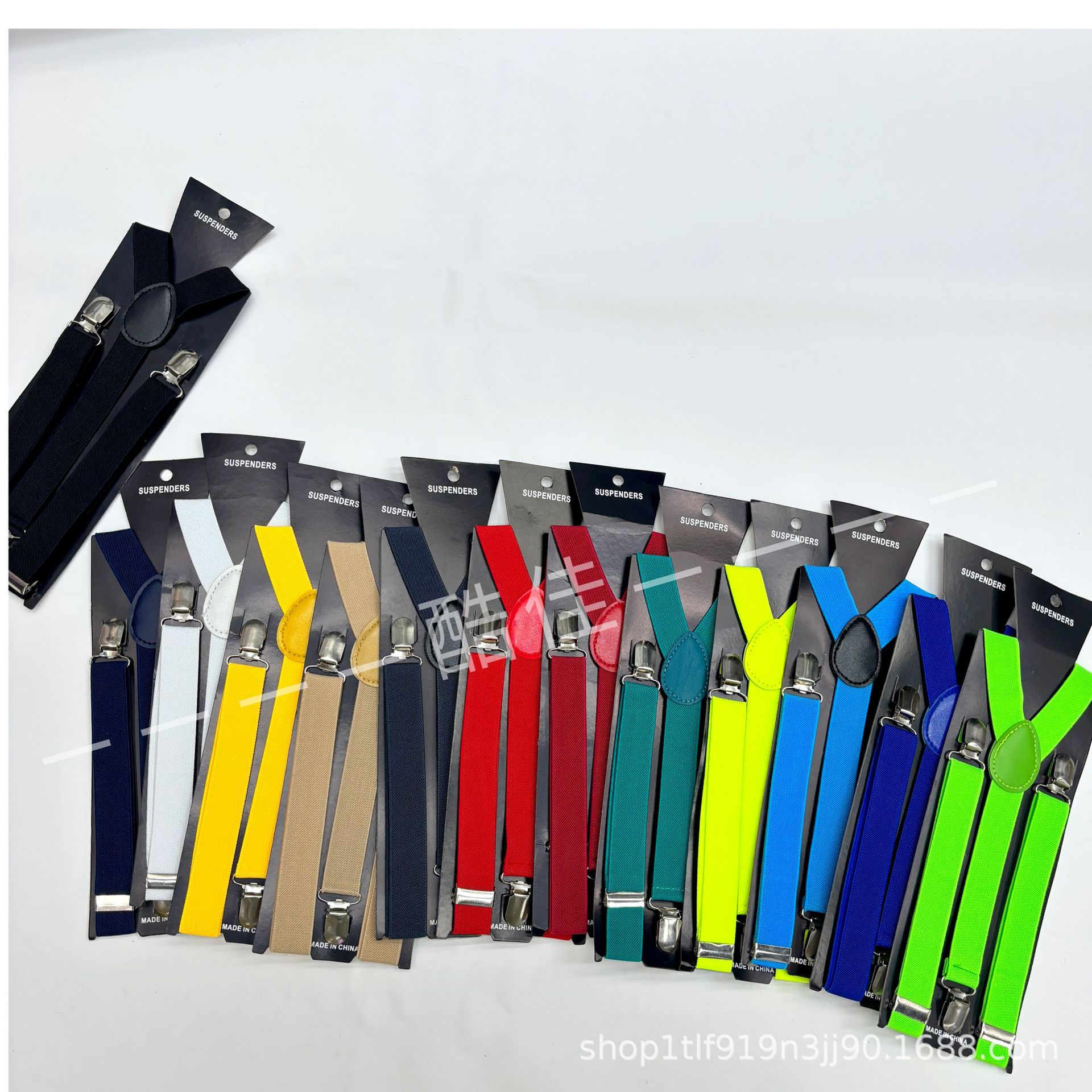 Factory Direct Sales in stock adult solid color 2.5cm men's and women's universal suspenders with three clips elastic elastic straps